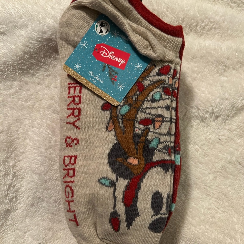 Disney Mickey Mouse Holiday 6 Pair No-Show Socks Women's Shoe Size 4-10/New